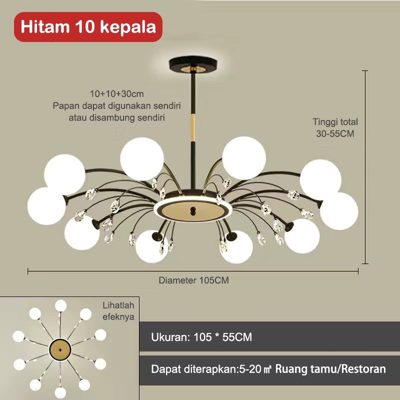 ✨Garansi &amp; Logistik cepat✨ Lampu Hias Gantung RuangTamu Kristal Chandelier Nordic Mewah Modern  Kamar Tidur Restoran E27 XDH 9648