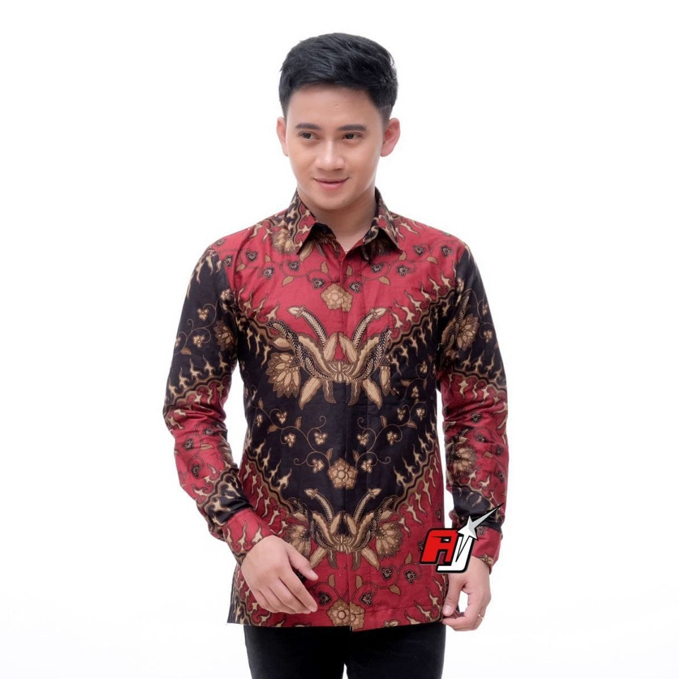 Atasan Kemeja Batik Pria Lengan Panjang Artonesia HRB026 motif KERATONAN Kode 002 Baju Kondangan Kerja Pakaian Pria Termurah