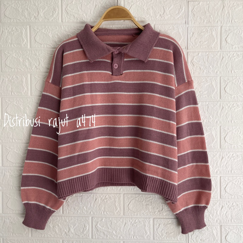 POLO SWEATER STARLA BLASTER BLOUSE STRIPPE LENGAN PANJANG-Asta Parple