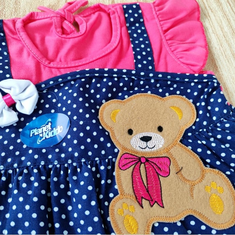 Baby gift PLANET KIDZ BONEKA BEAR POLKADOT Dress baju rok setelan katun celana dalam anak bayi perempuan cewek