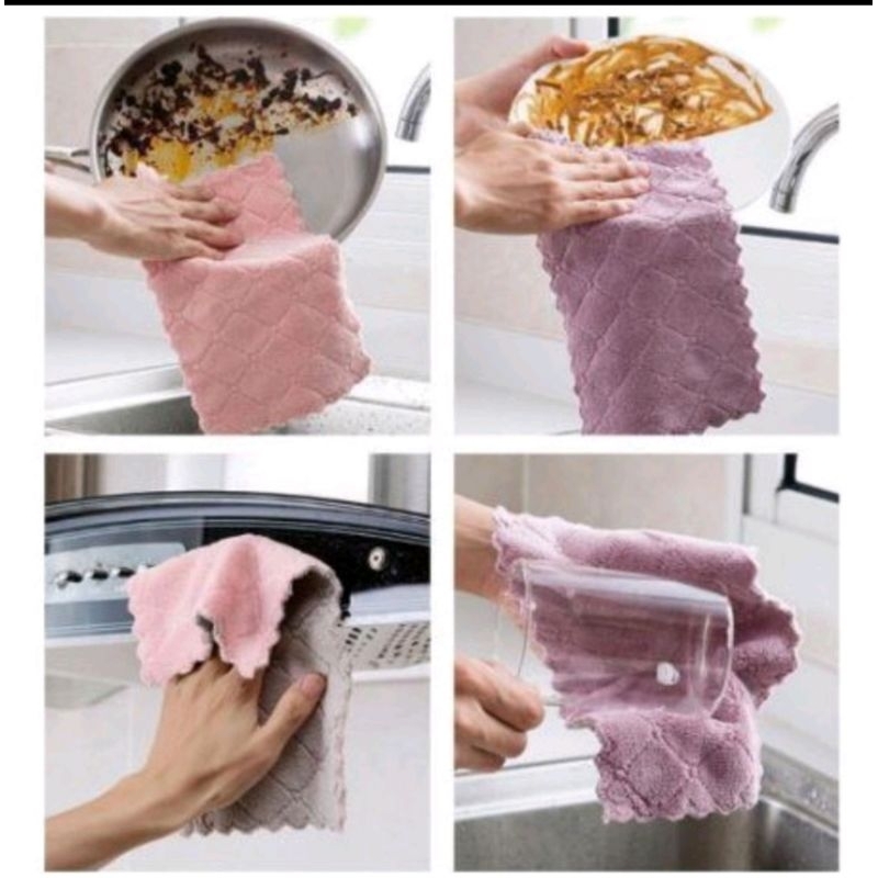 Kain lap microfiber Serbaguna uk 25x25 anti minyak dapur cuci piring