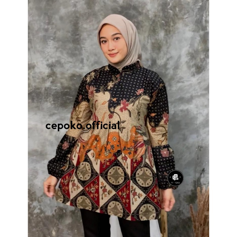 tey-17 Batik wanita ASJ SA HRB026 Kenongo Kemeja Tosca Pendek