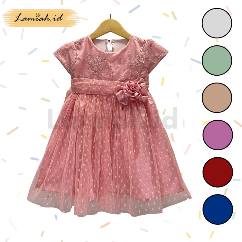 LAMIAH.id - Gaun Pesta Ulangtahun Anak Perempuan Tile Polkadot Usia  1 Sampai 12 Tahun