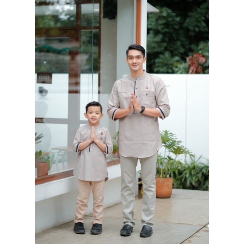 Baju Koko Kurta Couple Ayah Anak Sage Green Habib