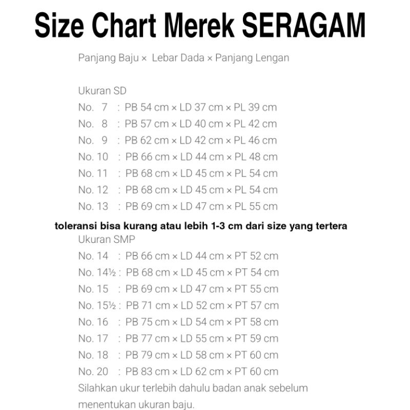 Seragam Sekolah Baju Putih Lengan Panjang Polos SD SMP SMA Merk SERAGAM dan Merk AFDHAL