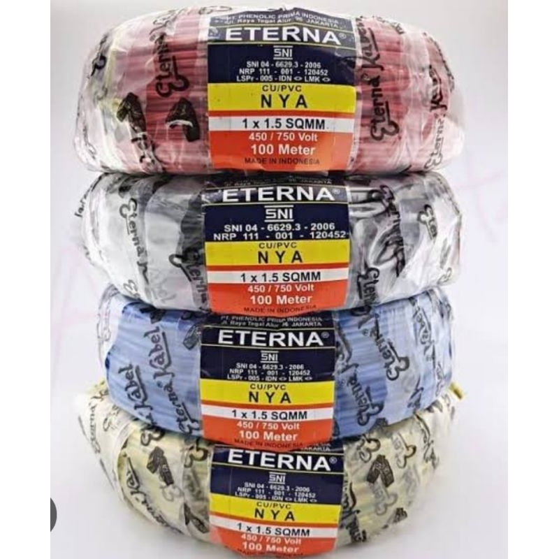 Kabel nya eterna 1x1.5 100 meter,kabel eterna engkel 1.5 100 meter tembaga asli