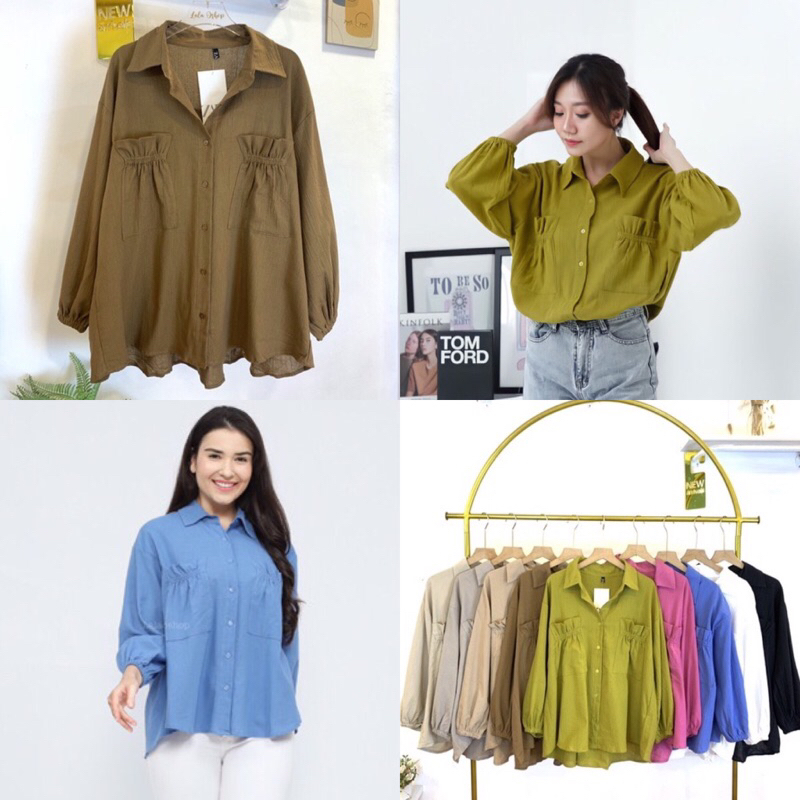 Gladis Pocket Serut Linen Shirt | Kemeja Kerja Premium Wanita | Kemeja Hangout |  Kemeja Kuliah |