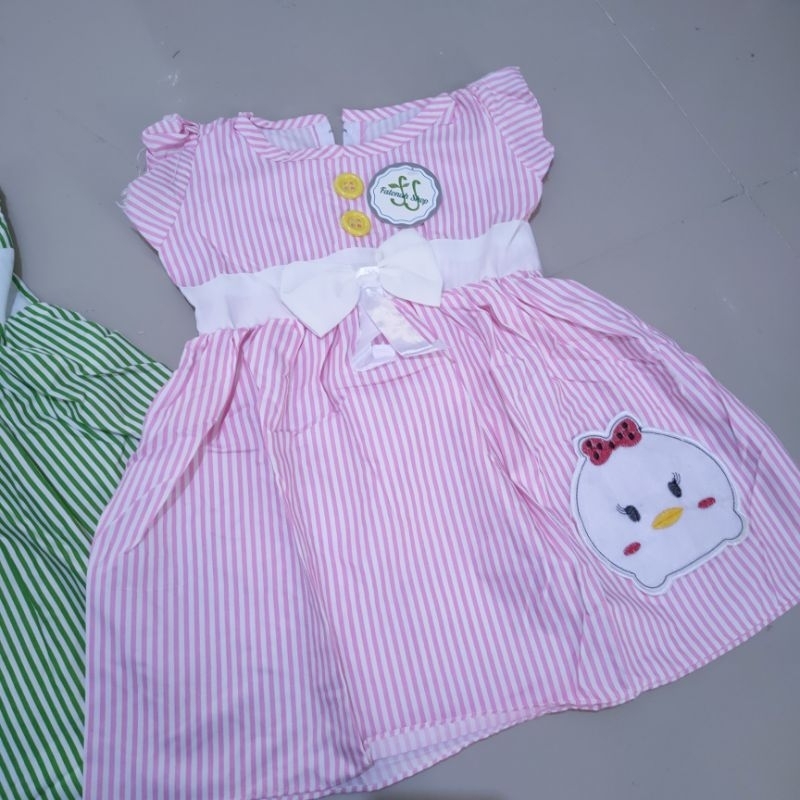 Dress anak 2 3 Tahun baju anak cewek perempuan gaun strip terbaru bebek piyo piyo