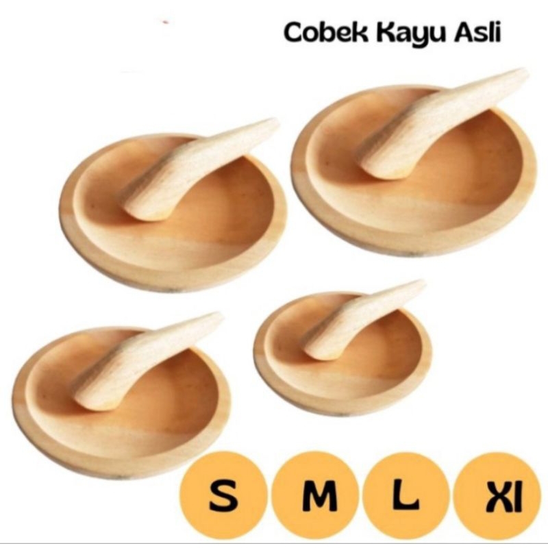 Cobek Kayu + Ulekan Coet Kayu Asli Ukuran 16,18,20,22