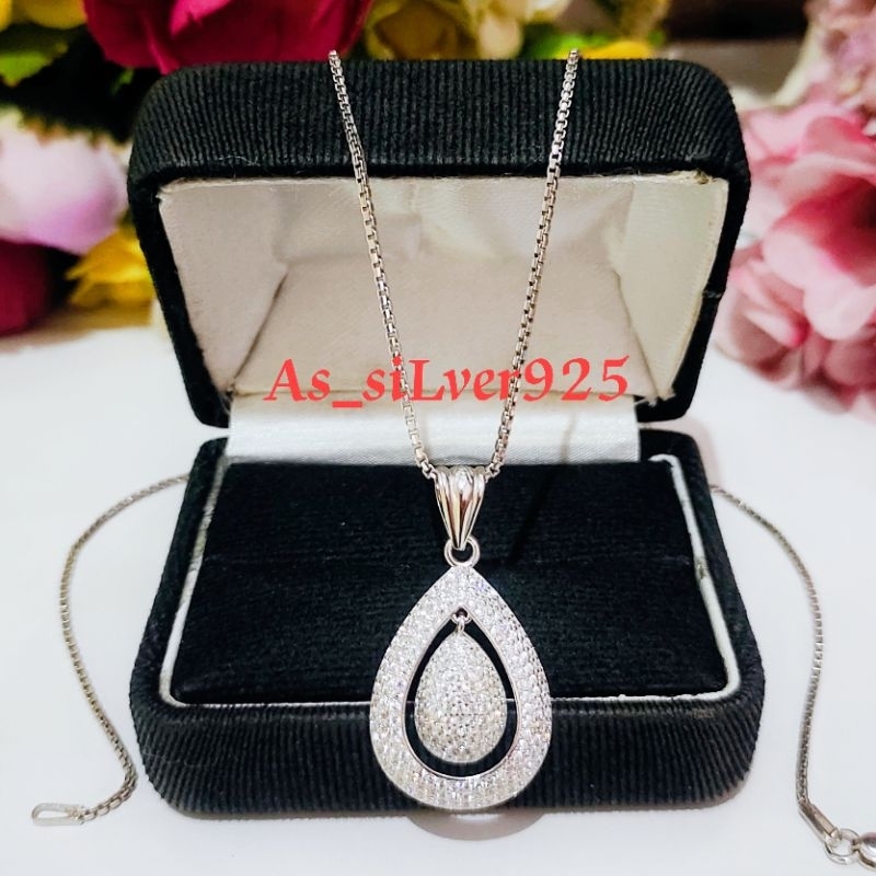 LIONTIN PERAK ASLI SILVER 925 LAPIS MAS PUTIH - LIONTIN MODEL TETES AIR