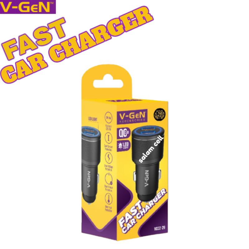 Charger Mobil V-Gen VCC2-29 30W Fast Car Charger Original Vgen Garansi Resmi