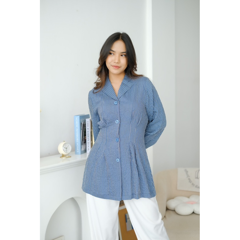 blouse garis warna hijau mint biru muda putih hitam blouse wanita atasan wanita blouse kemeja santai