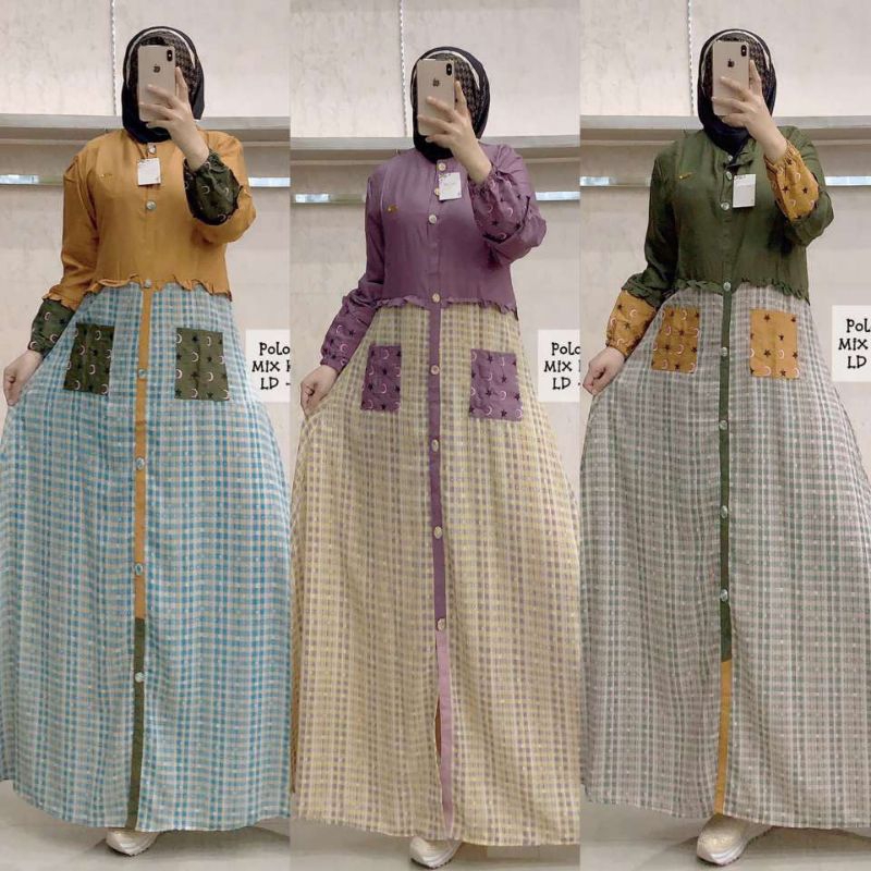 Gamis Inayah / Gamis Dannis Katun / Gamis Katun Linen Bordir Busui