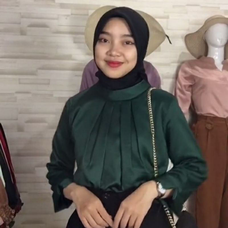 DEVY Blouse Satin - Cirebon Cloth / Atasan Leher Tinggi Hijab Friendly / Blus Formal Silk