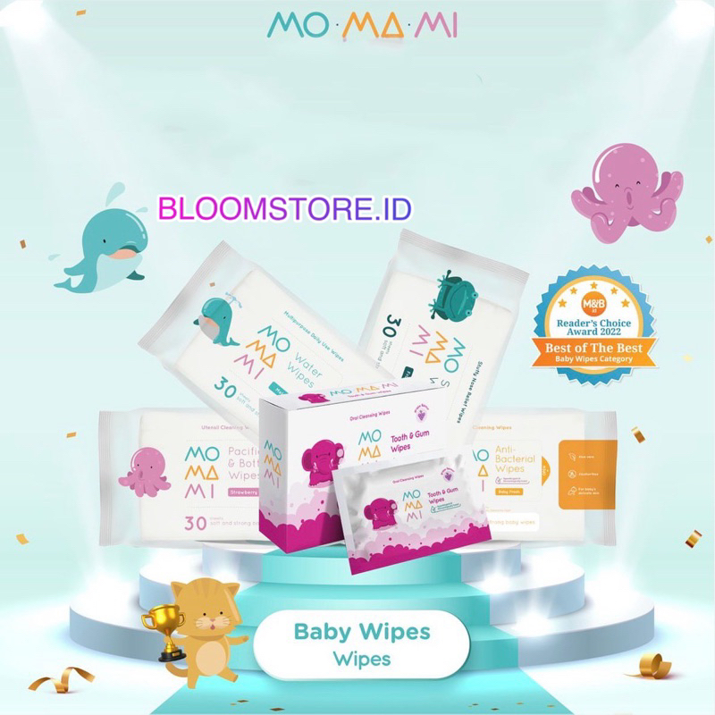 MOMAMI Baby Tooth and &amp; Gum Oral Cleansing Anti Flu Saline Water Wipe Wipes Anti Bakteri Antibakteri Antibacterial Bacterial Tisue Tisu Tissue Basah Pembersih Gigi &amp; Gusi Mulut Bayi Anak isi 30 30s 20 20s Mo Ma Mi