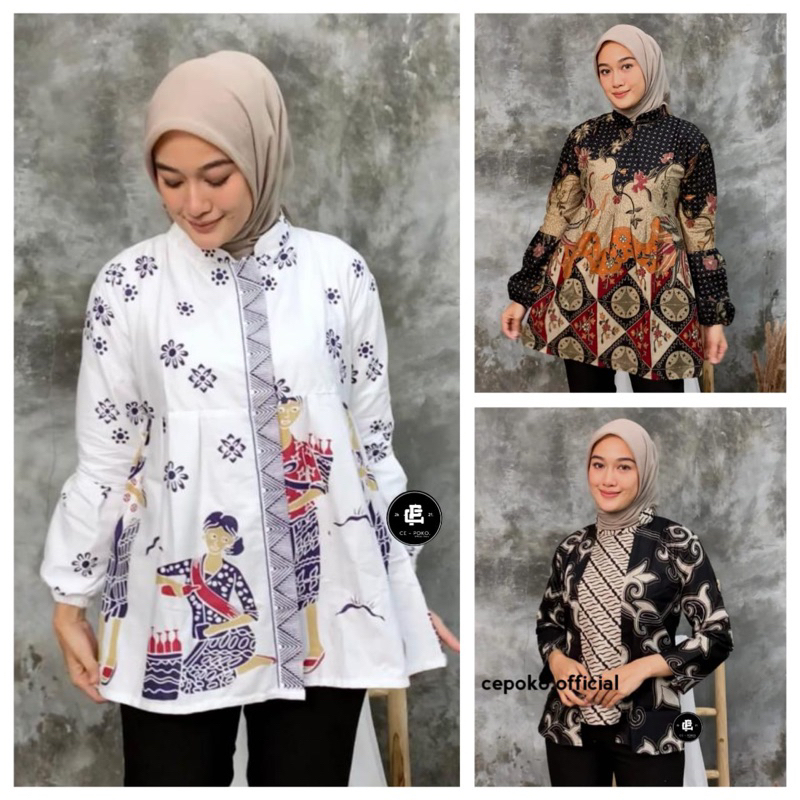 tey-17 Batik wanita ASJ SA HRB026 Kenongo Kemeja Tosca Pendek