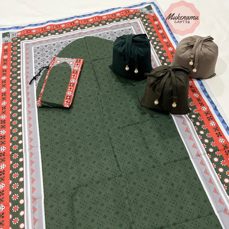 Full Set Mukena Travel Mini 2in1 Parasut Crinkle + Sajadah Traveling Motif Kashmeer