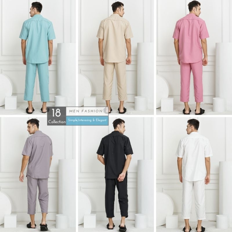 [Bisa COD] Koko Kurta Dewasa Polos Lengan Pendek Satu Set Baju Dan Celana