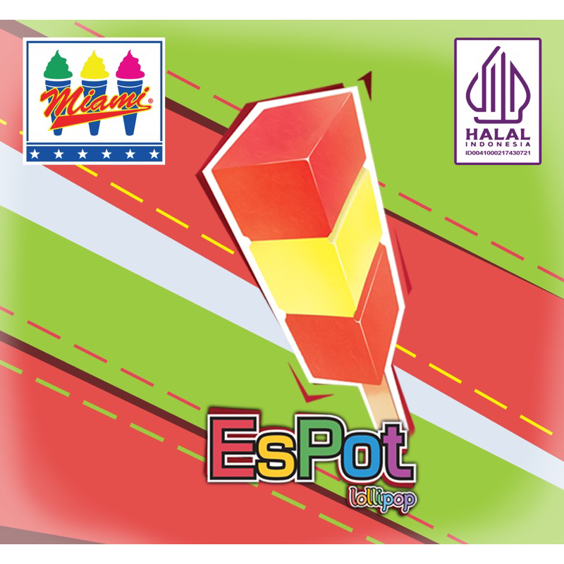 

Miami Ice Cream EsPot Lollipop Isi 10 pcs (Es Krim Stick Rasa kombinasi Jambu Biji & Mangga yang segar)