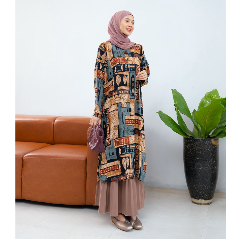 MIDI DRESS TUNIK BASIC SANDRA KATUN RAYON PREMIUM MOTIF TUNIC BTS B165 CO