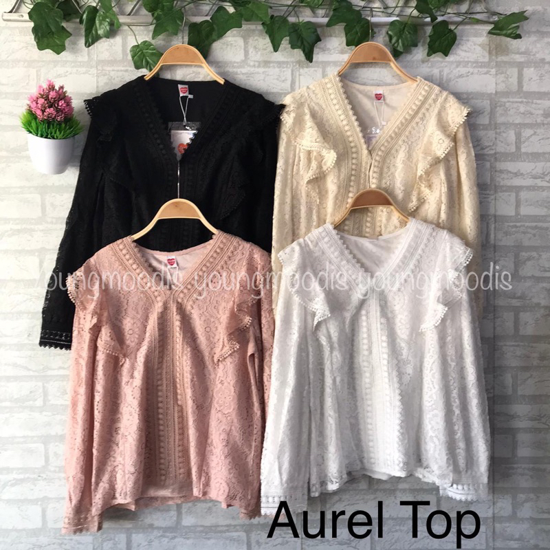 youngmoodis aurel blouse brokat premium Import tebal halus full furing