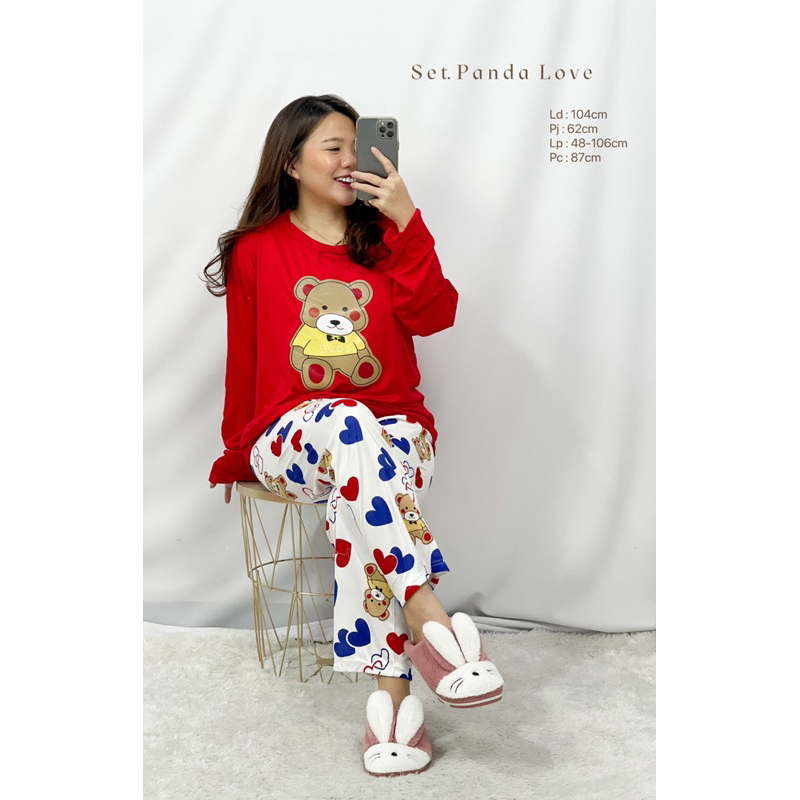 Mdlv ~ Baju tidur Set Panda Love Bear Rangkai PP Import