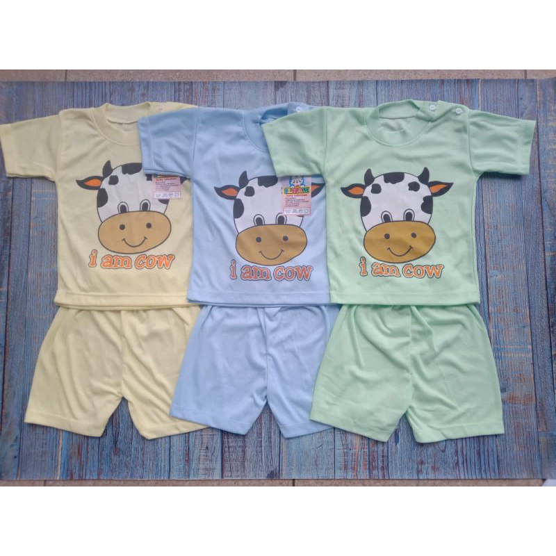 stelan oblong baby lengan pendek motiv cow