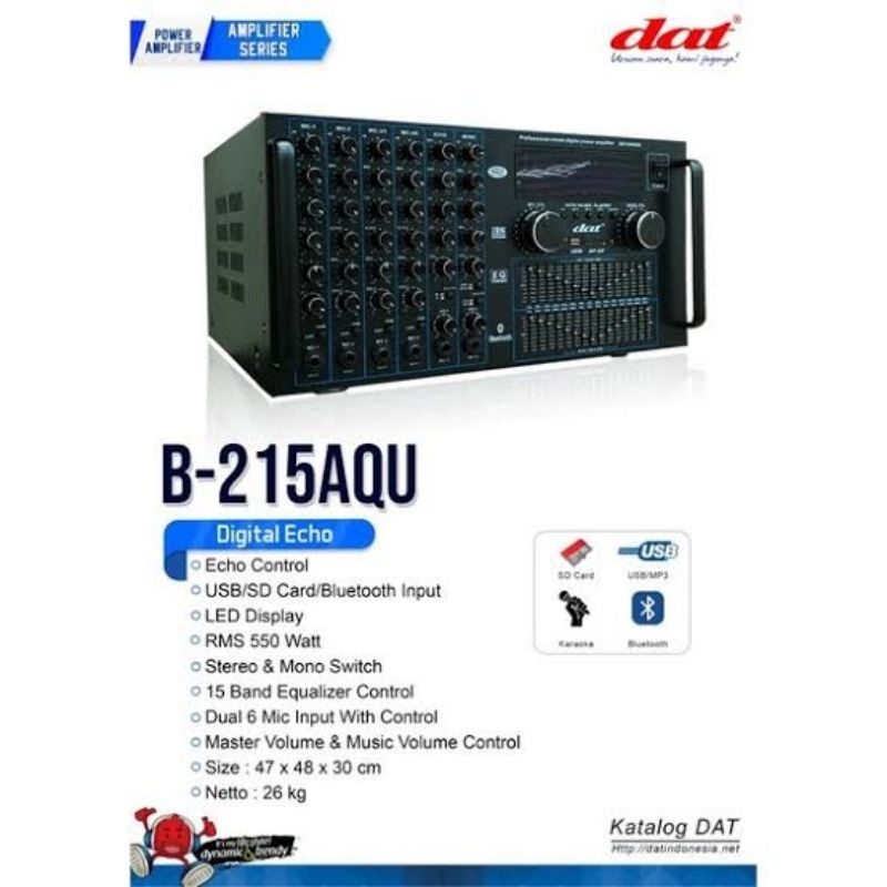 POWER AMPLIFIER AMPLY DAT B215AQU B 215 B215 AQU DIGITAL ECHO BLUETOOTH USB SD CARD KARAOKE COCOK UN