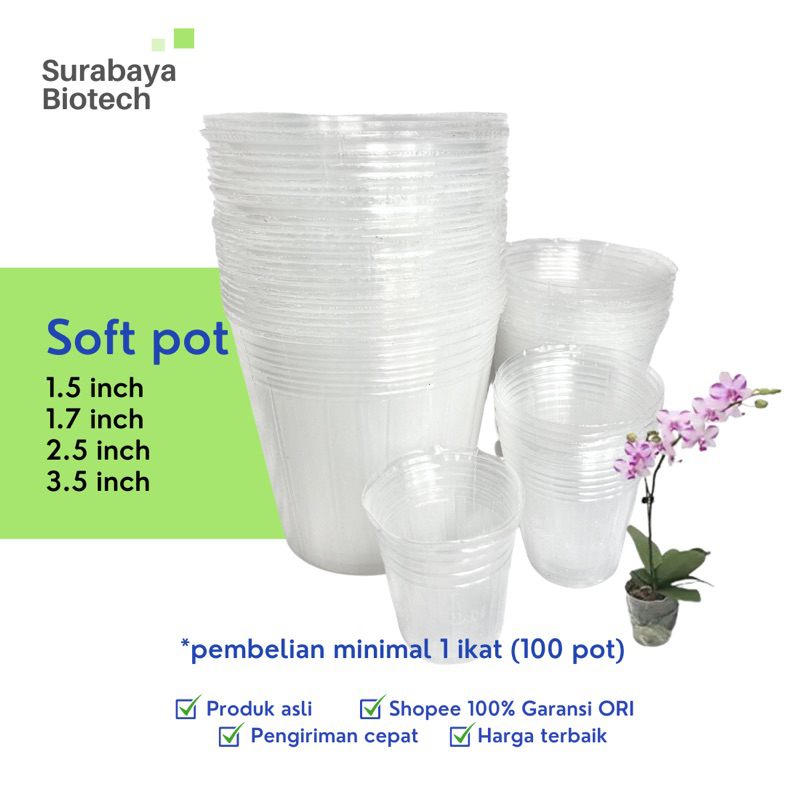 Soft pot plastik (per 100 pot) anggrek greenhouse supply empuk hidroponik rumah kaca 1,5 1,7 2,5 3,5
