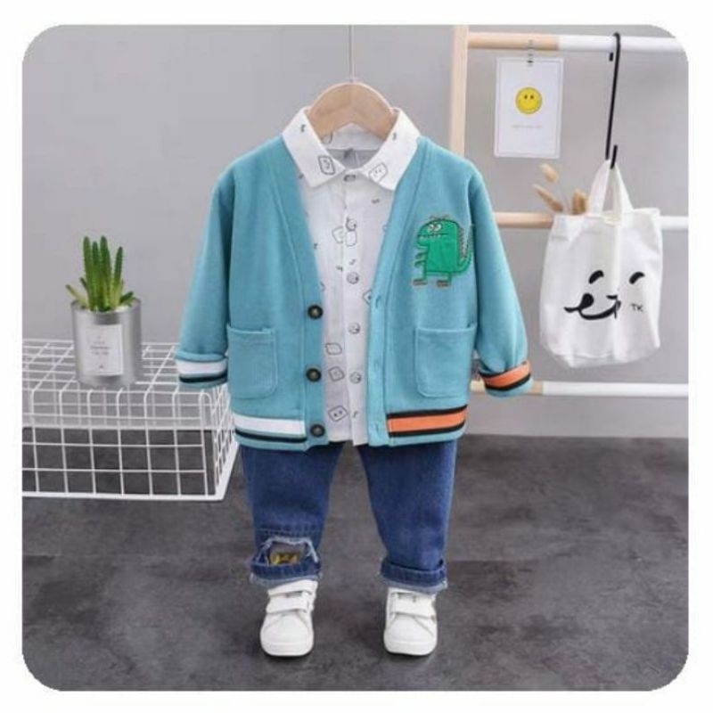 setelan baju anak laki laki import 3in1