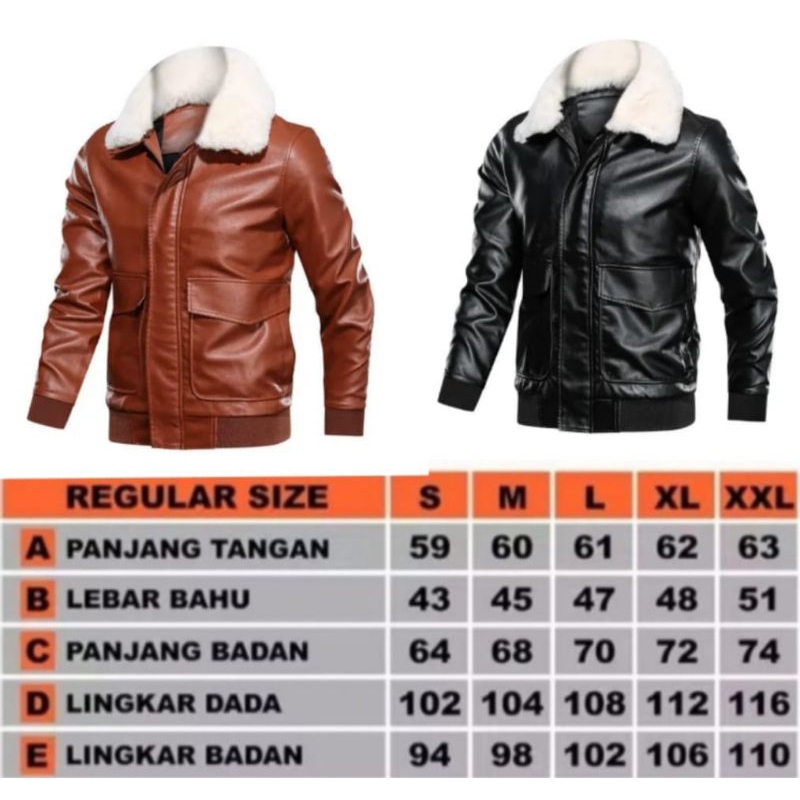 jaket pria semi kulit sintetis premium trend terbaru kerah bulu