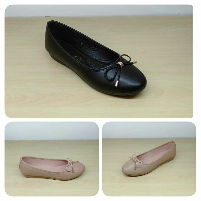 Bata Sepatu Flat Wanita VERIA Original Bahan Sintetis Warna Hitam/Cream- 5516618/5515618