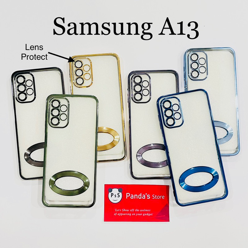 Softcase Samsung A13 Lens Protector Circle Chrome Logo Clear Case