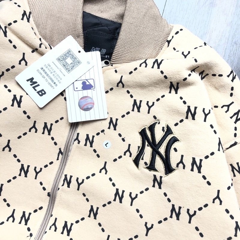 VARSITY JAKET MLB NY YANKEES CREAM FULLPRINT LOGO BORDIR FULLTAG &amp; LABEL