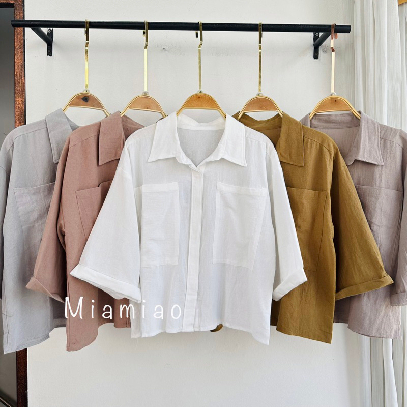 Blouse Linen Angel/kemeja pocket/Atasan wanita korea