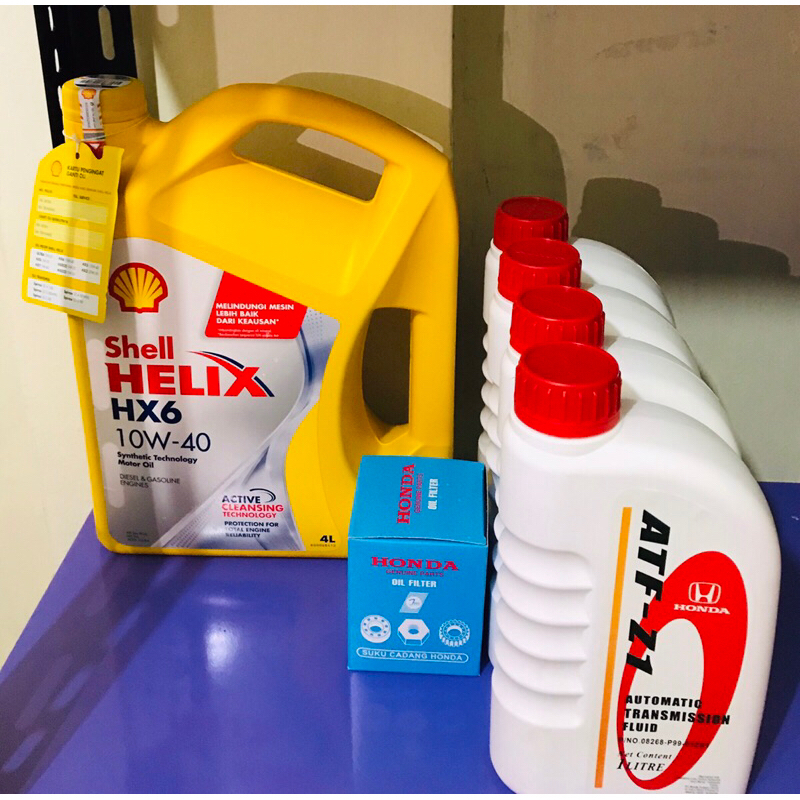 Paket oli mesin shell helix HX6 10W 40 + oli matic honda ATF Z1 / 4Liter
