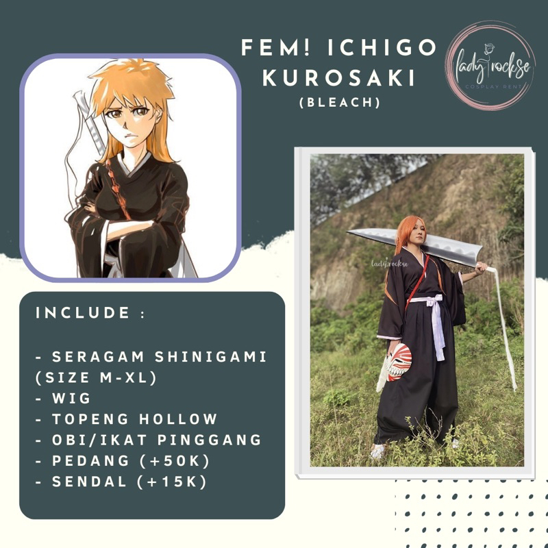 Rental Sewa Cosplay Fem Ichigo Kurosaki BLEACH costume