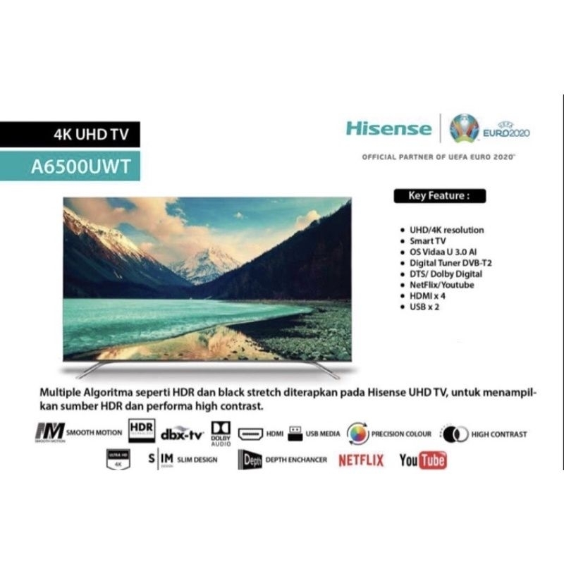 Smart tv Android Hisense 43" UHD 4K 43A6500H