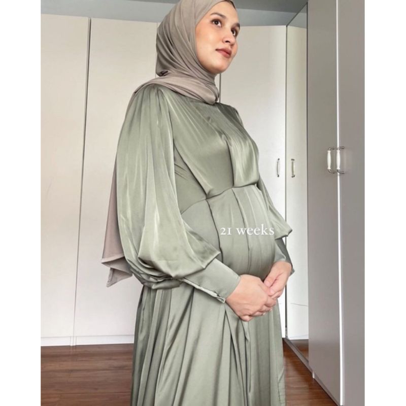 (NEW) AMIRA Dress - Baju Gamis Satin Maxmara Silk Dress Remaja Wanita Perempuan Ibu Muslim Muslimah 