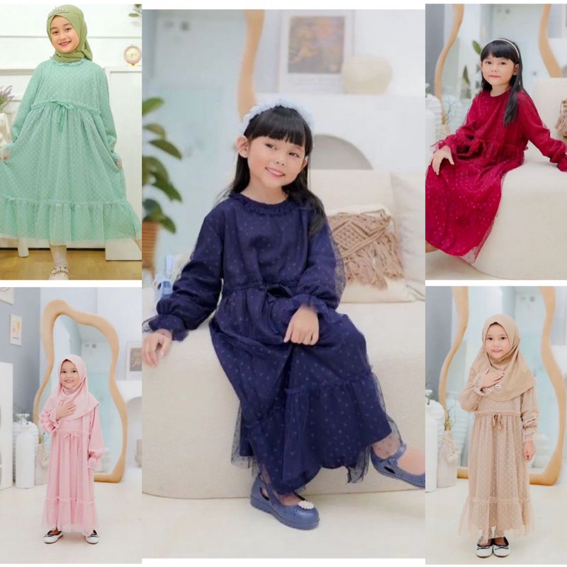 Dress Panjang Anak / DRESS TUTU TILE Panjang / Gamis Tutu Anak Queenbee