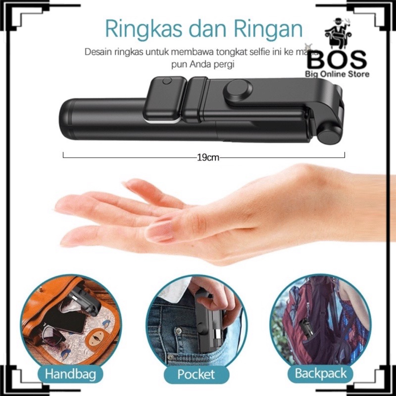 BOS - TONGSIS TRIPOD BLUETOOTH R1S LED 4 IN 1 / SELFIE STICK 4IN1 WITH REMOTE SHUTTER PLUS LAMPU FLASH