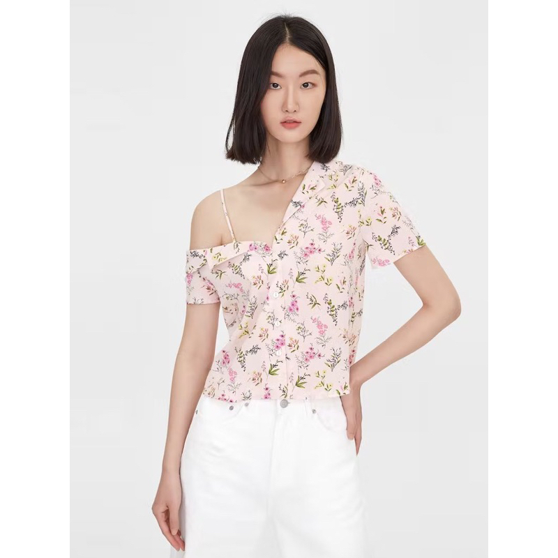 Pomelo One Shoulder Top Floral Pink / Pomelo Floral Top Blouse Pomelo