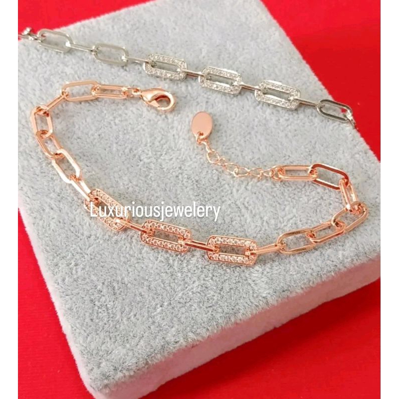 Gelang tangan premium rantai paperclip permata