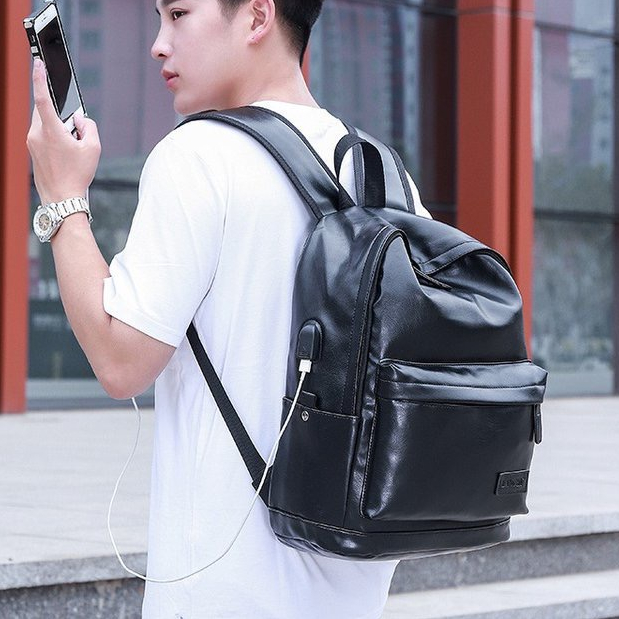 Tas Ransel Kulit Pria Premium Tas Pria Kulit Lanchi / Tas Backpack Pria Wanita Polos Warna HItam / Tas Ransel Traveling