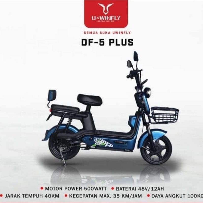 Sepeda Listrik Uwinfly DF5 - Aluminium Frame, 20 Inci, Hitam/Putih/Merah, Baterai Lithium-ion 36V 10Ah