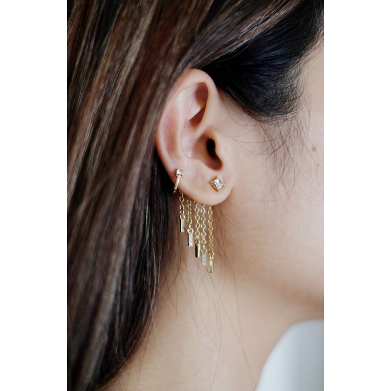 Ark.co - Snowbell bar earrings with cuff anting cepit klip gantung