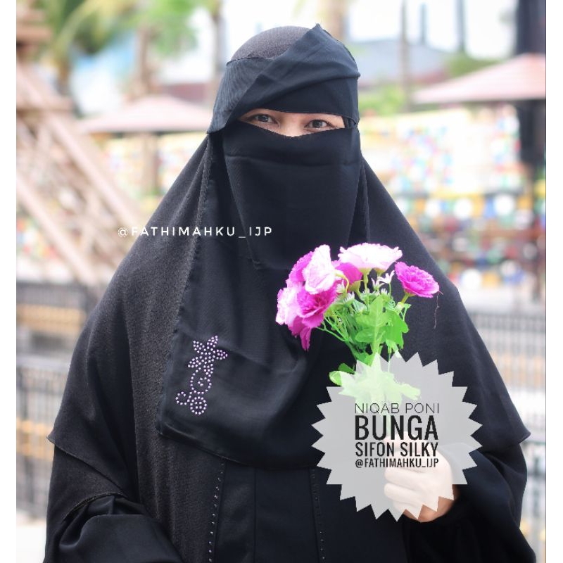 Niqab Bandana Poni Manik Bunga/Cadar Poni Couple Murah By Fathimahku