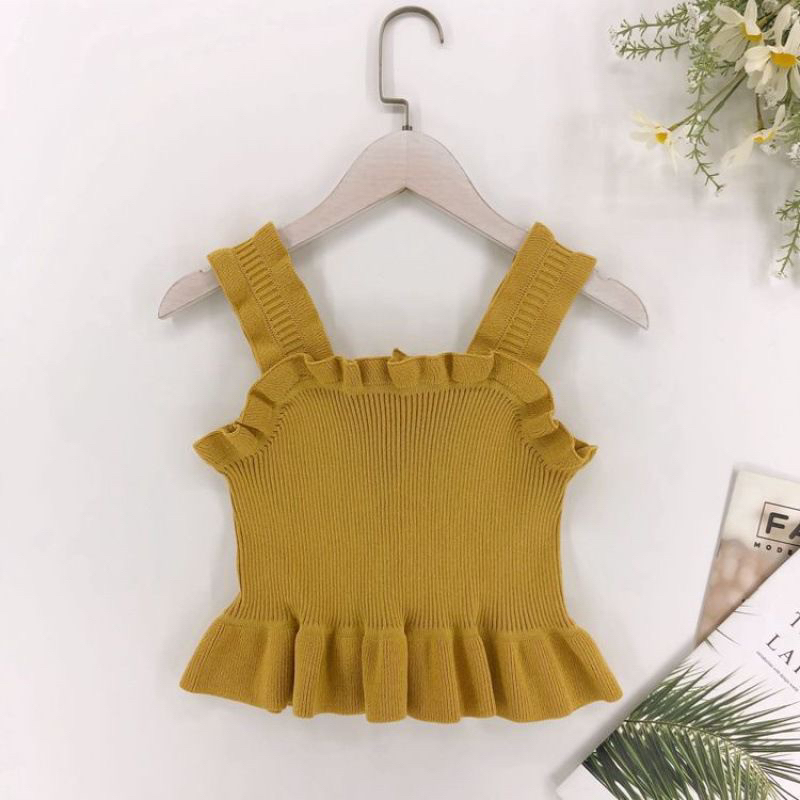 Baju Crop (T76)Tanktop Model Ruffle Square Neck Import 100% Fashion Wanita Rytethelabel Korean Style