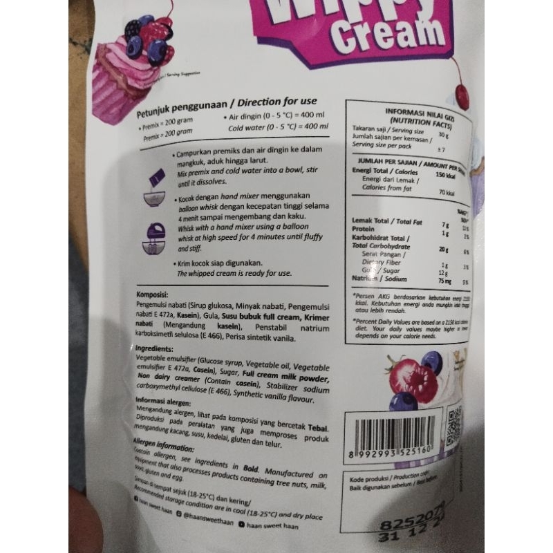 Haan wippy cream 200gr &amp; 400gr