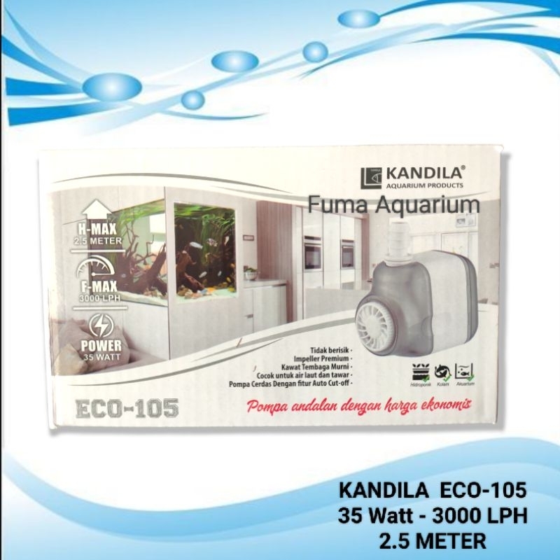 Mesin Pompa Air Kandila ECO 105 Filter Celup Kolam Aquarium Hidroponik Low Watt Submersible Pump Water Pump Power Head